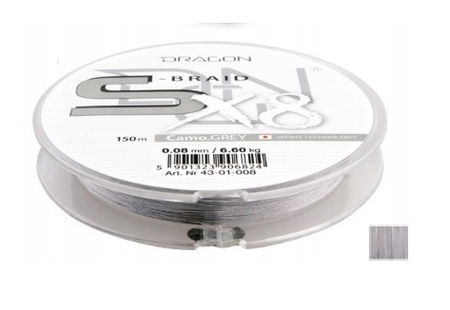 Plecionka DRAGON S-Braid 8x H-Vis SZARA 0,15mm 15,10kg 150m