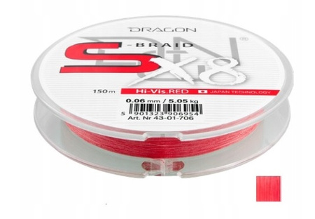 Plecionka DRAGON S-Braid 8x H-Vis Red  0,08mm 6,60kg 150m