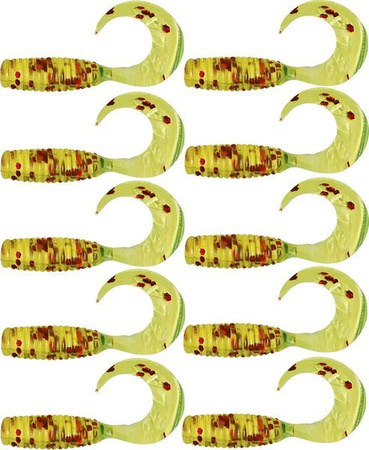 Zestaw twisterów RELAX 4cm 10szt vr1-ts337 Chartreuse-Red Glitter