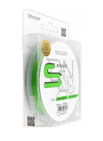 Plecionka DRAGON S-Braid 8x H-Vis Lime Green 0,20mm 21,60kg 150m